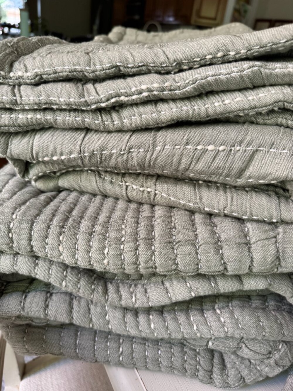 Quince Organic Cotton Channel Stitch Coverlet Set, King/Cal King, Sage/Green - Picture 9 of 13